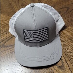 Pugs USA Grey White American Flag Patch Trucker Hat Snapback Cap NEW